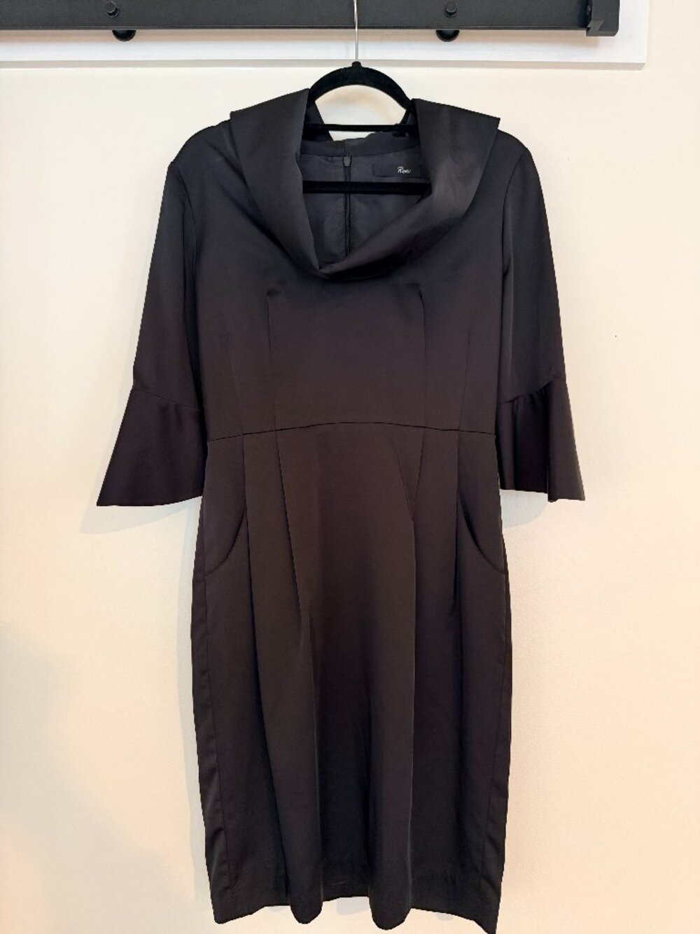 Roni NYC Cowl Neck Bell Sleeve Midi Dress Black Size M